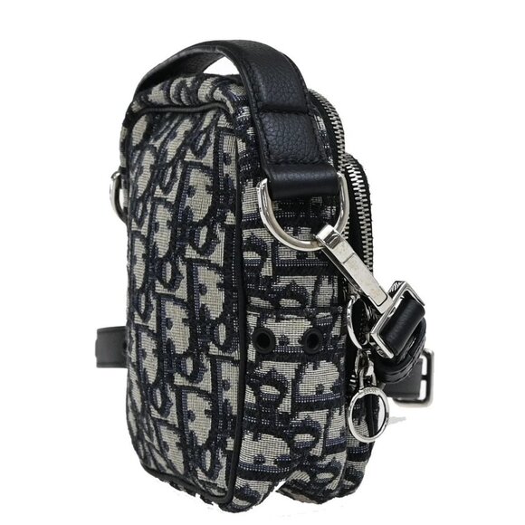 CHRISTIAN DIOR Oblique Trotter Mini Shoulder Bag Jacquard Leather Blue - Picture 4 of 16